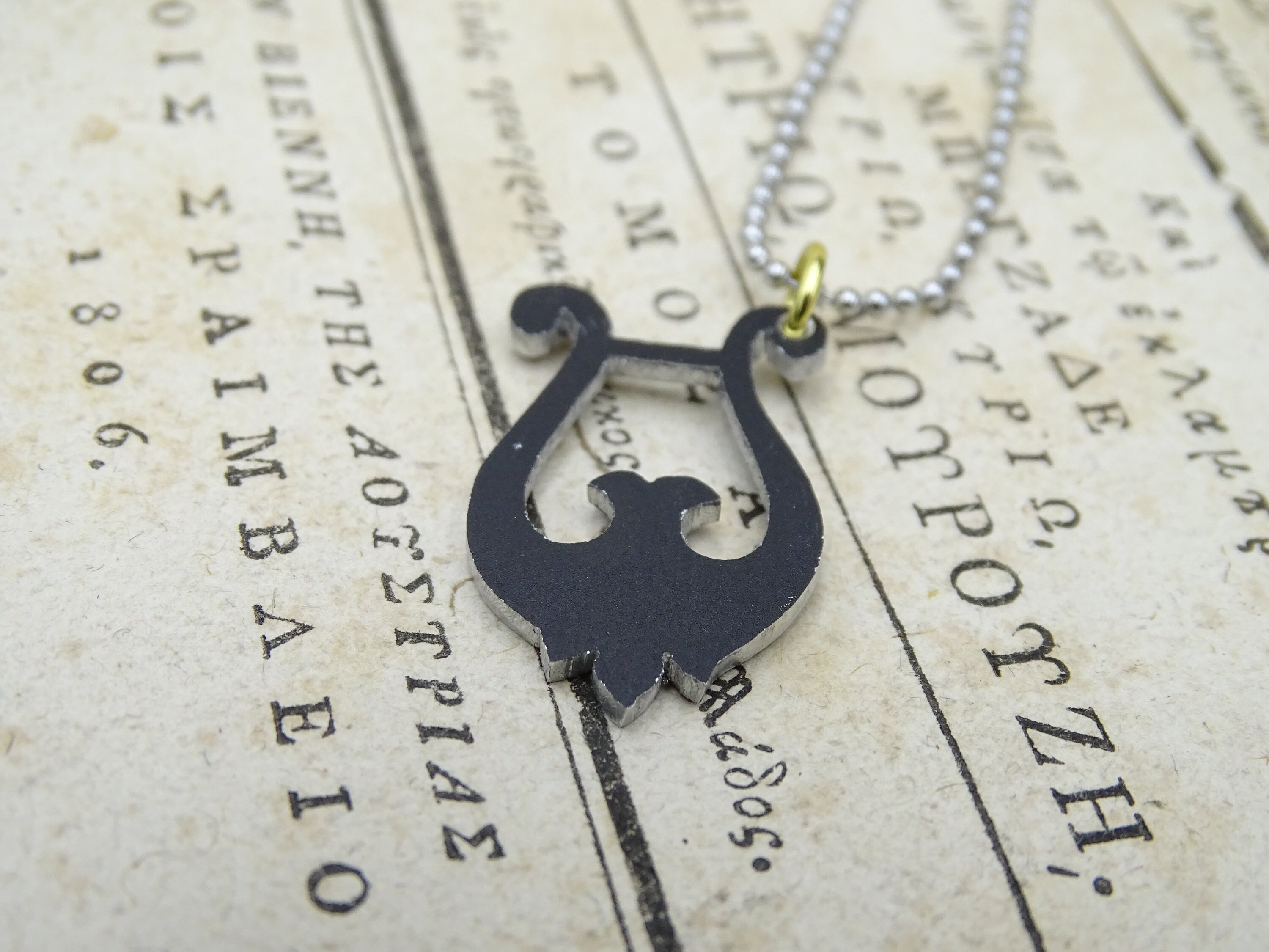 Lyre of Apollo Black Aluminium Pendant With Steel Ball Chain ...