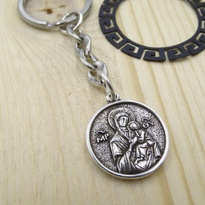 Religiöse antike religiöse Medaille Schlüsselanhänger der Jungfrau Maria und des Heiligen Christopherus, Christophorus Amulett, Lucky Travelers Kunstmedaille