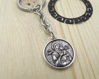 Double face Religious antique Religious medal Keychain of Virgin Mary and Saint Christopher, Christophorus amulet,Lucky Travellers art medal