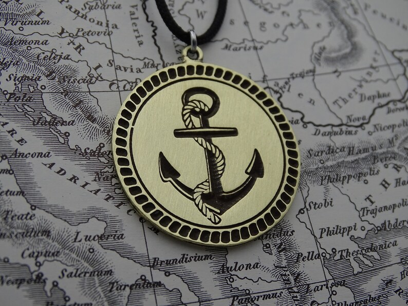 Anchor Jewelry Necklace, Satin Finnish Sailor Necklace, Nautical Summer Necklace, Men Ocean Necklace, Hand carved Skipper necklace gift image 2