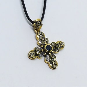 Antique Diamond Cross Necklace – Georgian Style Cross Pendant – Vintage Religious Jewelry – Gold Cross Pendant image 11