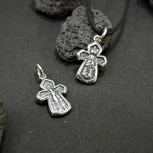 Tiny Silver Christian Cross, Antique Byzantine Pendant, Double Face Orthodox Cross, Greek Jewelry, Greece Everyday Wear Cross, Amulet Cross