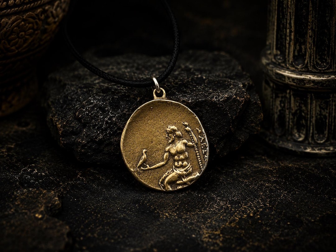 Zeus Coin Pendant, Ancient Greek Necklace, Bronze Greek God
