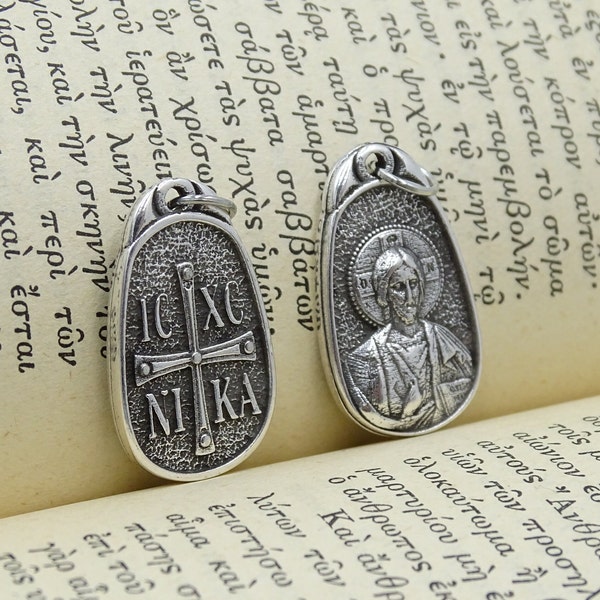 IC XC NIKA Jesus Christ Double sided pendant necklace, Byzantine Cross Konstantinato Jewelry, Christian Pendant, Orthodox protection gift