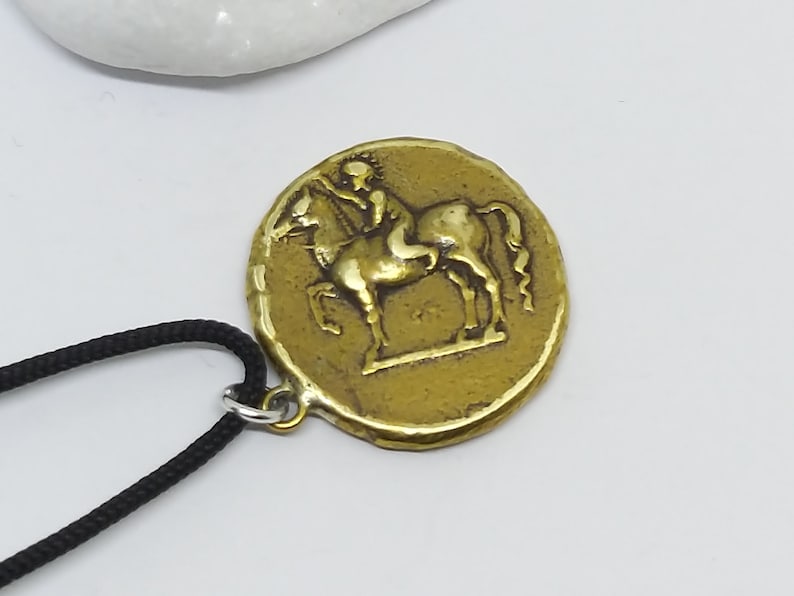 Calabria Drachma coin pendant necklace, Horse pendant, Dolphin coin necklace, Good Luck Greek Jewelry,Museum reproduction,Lucky coin pendant image 2