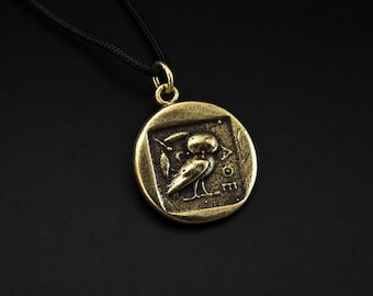 Ancient Greek Owl Coin Pendant, Athenian Tetradrachm Necklace, Bronze Athena Owl Charm, Greek Coin Jewelry