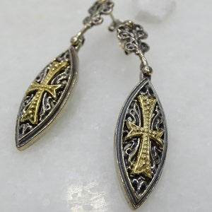 Antique Silver Greek Byzantine Cross Earrings, Christian Cross Earrings, Orthodox Protection earrings, Religious Cross , Women Talisman gift