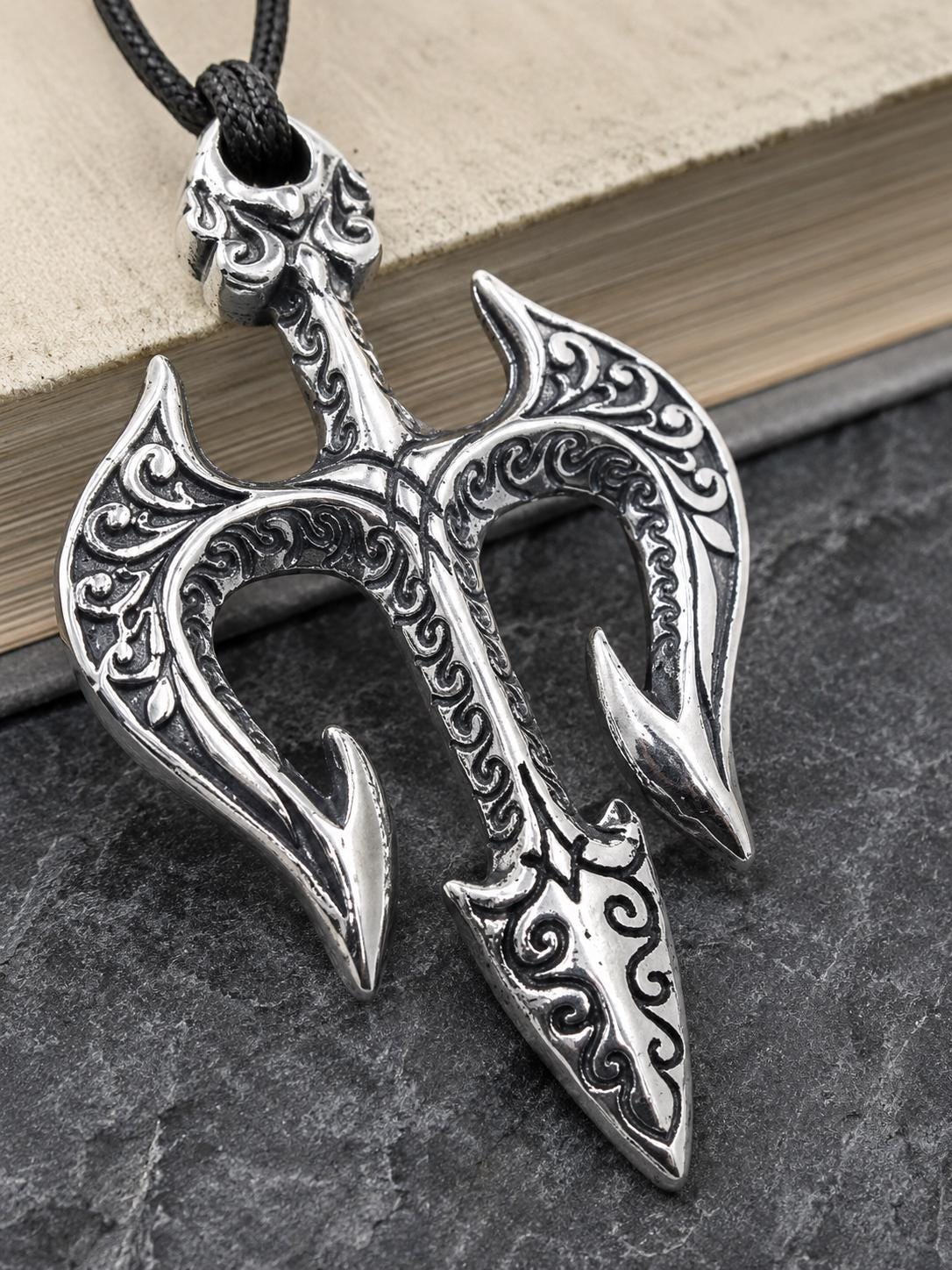 Sterling Silver Trident Necklace, Greek Poseidon Pendant, Ancient