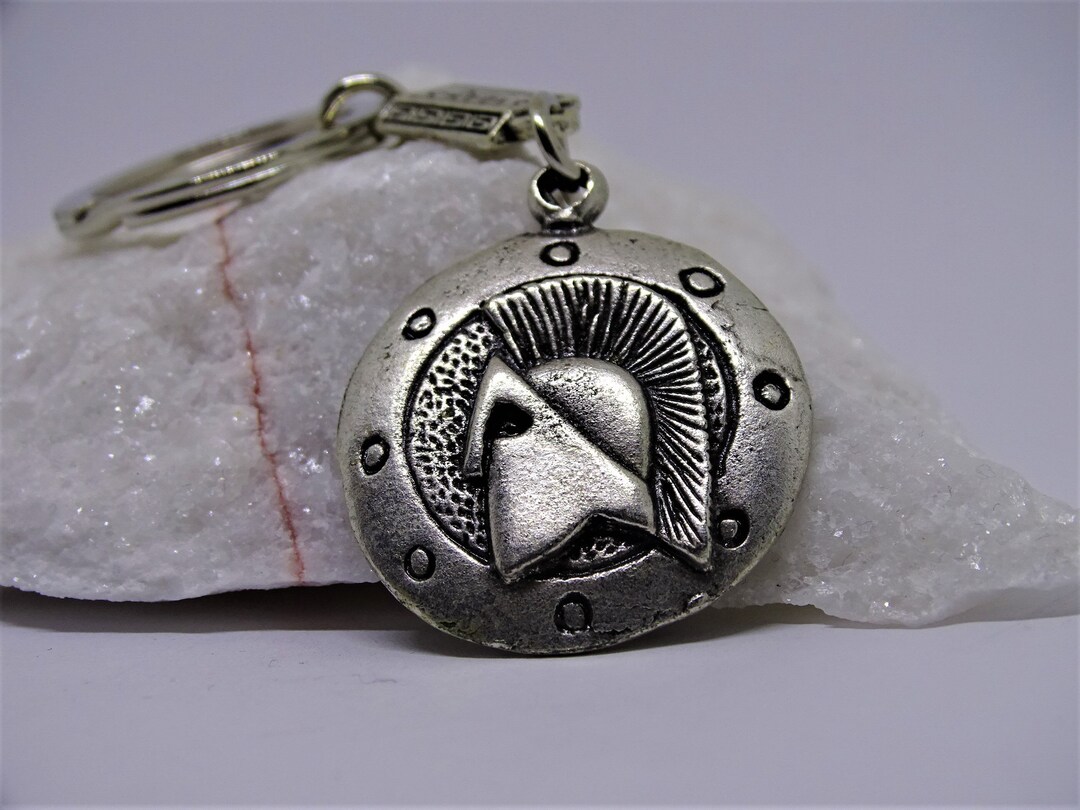 Spartan Helmet Keychain, Greek Helmet Handcrafted From Solid Pewter