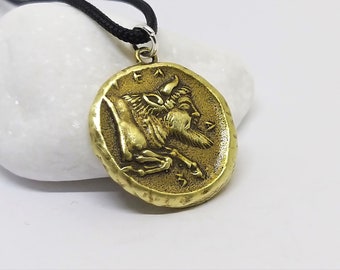Sicily Coin pendant, Ancient Greek Sicilian coin, Bull head coin pendant, Taurus coin, Rider jewelry, Greek necklace, Coinage Jewelry Gift