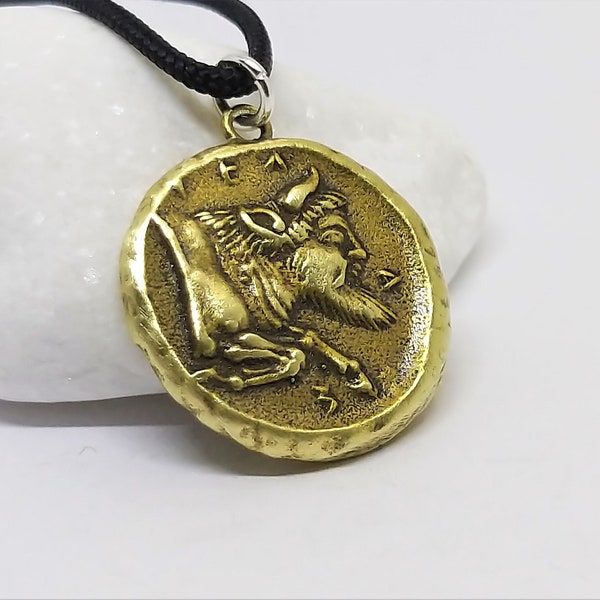 Sicily Coin pendant, Ancient Greek Sicilian coin, Bull head coin pendant, Taurus coin, Rider jewelry, Greek necklace, Coinage Jewelry Gift