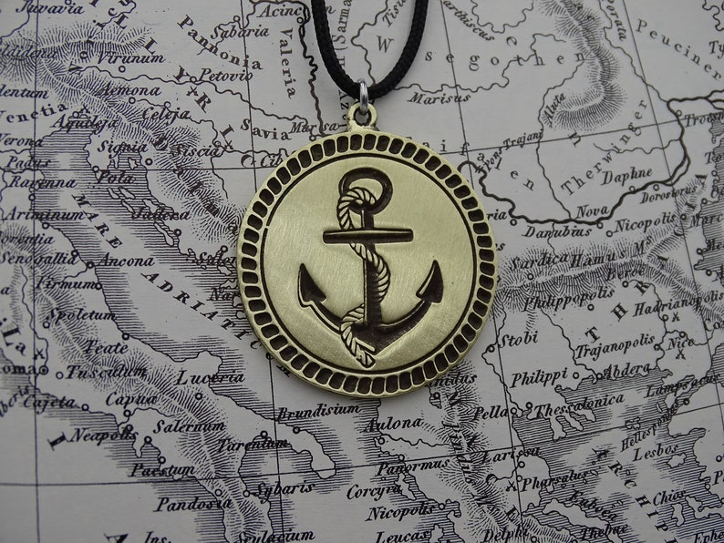 Anchor Jewelry Necklace, Satin Finnish Sailor Necklace, Nautical Summer Necklace, Men Ocean Necklace, Hand carved Skipper necklace gift image 8