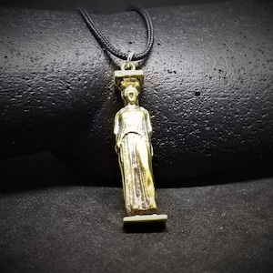 Caryatid Pendant necklace, Greek Caryatid brass charm, Bronze greek pendant, Greek Sculpture pendant, Black Corded Greek Jewelry