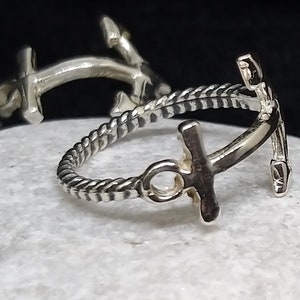 Silver anchor ring, Nautical Ring, Horizontal Anchor Ring, Anchor Jewelry, Nautical Jewelry, Silver components anchor ring,Silver Thumb Ring