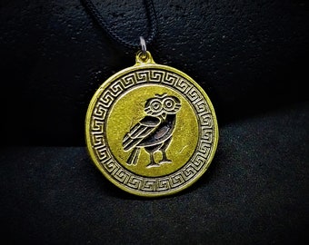 Mens Antique Bronze Owl Necklace, Oxidized Greek Owl Necklace, Winged Owl Pendant, Mens Owl Necklace,Black corded Mens Gift Necklace