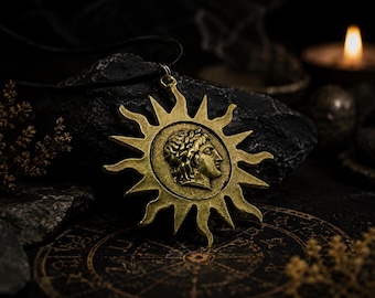 Apoll Sonne Altgriechische Anhänger Halskette - Bronze Helios Sonne Anhänger - Mythologie Schmuck - Pagan Solar Amulett Geschenk