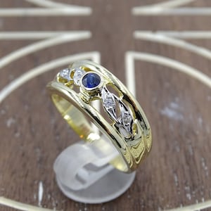 Delicate Blue Cubic Zircon Ring, Round Cut Gold Ring, Classic Gold Ring, Engagement Ring, Blue stone Ring for Women,Anniversary Gift for her