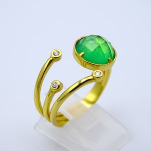 Green Zircon Ring, Green Gemstone Ring, Birthstone Ring, Adjustable Ring, Emerald Ring, Dainty Engagement Ring, Green Gem Ring for Women