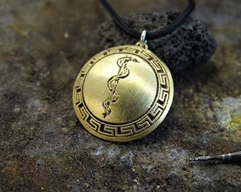 Bronze Snake Pendant, Rod of Asclepius, Asclepius curved pendant, Hepius pendant, God of Medicine, Healing symbol, Greek Medical Jewellery