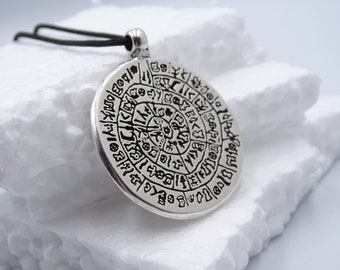 Phaistos disc Greek pendant, Crete Minoan big charm, Festos disc art coin, Mystery disk, Grandfather Greek gift,History art gift,Museum copy