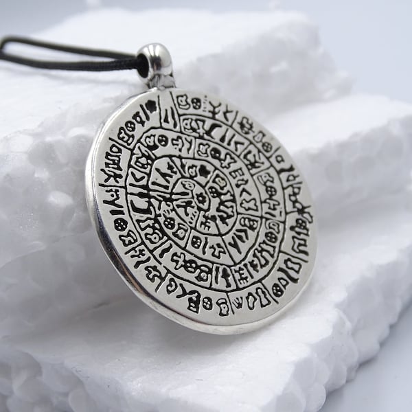 Phaistos disc Greek pendant, Crete Minoan big charm, Festos disc art coin, Mystery disk, Grandfather Greek gift,History art gift,Museum copy