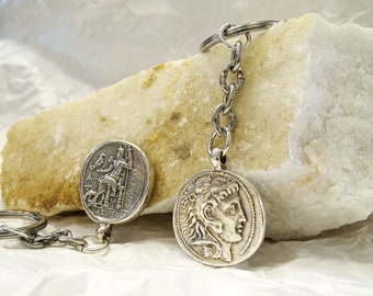 Heracles and Zeus Coin Keychain, Hercules Greek Mythology Keyring, Nemean Lion Men Accessory, Greek Gift for Him,Mythology Keychain Jewelry,