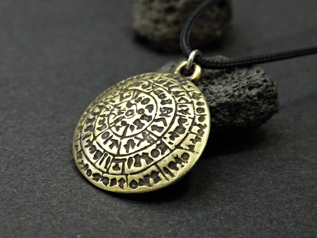 Pendentif Disque De Phaistos En Argent 925 Avec Opale Bleue - Bijou Grec Ancien - NEUF