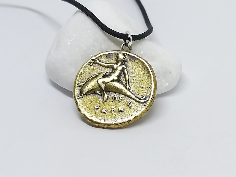 Calabria Drachma coin pendant necklace, Horse pendant, Dolphin coin necklace, Good Luck Greek Jewelry,Museum reproduction,Lucky coin pendant image 5