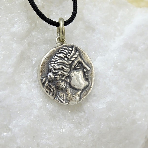 Artemis and Deer Greek coin pendant necklace, Rare Ancient Greek Coin, Silver Stag coin, Greece jewelry, Gift for history lover, Museum copy