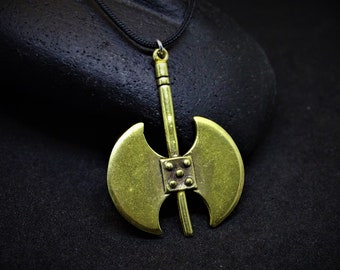 Hand Carved Minoan Labrys Bronze Pendant Necklace, Ancient Greek Double Axe