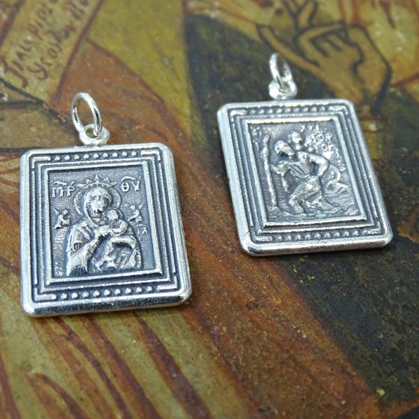 Mens St Christopher Pendant Necklace, Religious Gift for Christian's, Virgin Mary Holy Icon charm, Good Luck amulet, Protection talisman