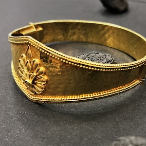 Gold Byzantine Cuff Bracelet, Byzantine Jewelry, Greek Gold Bracelet, Gold Jewelry, Hammered Jewelry, Timeless Gift, Real Gold wide bracelet