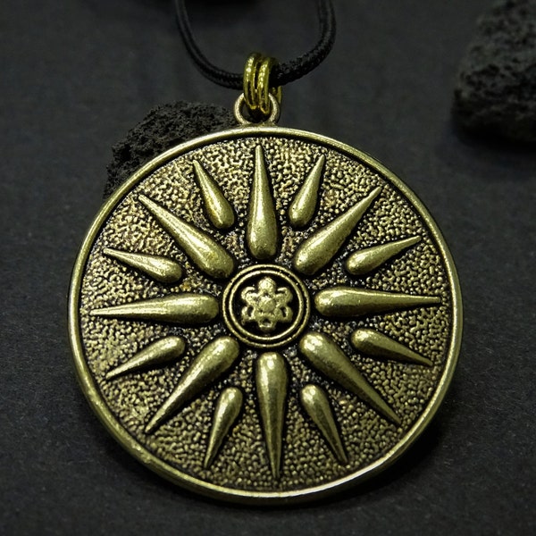 Big Sun Disc Necklace, Macedonian Sun Pendant, Star of Vergina, Twelve Rays of Light, Zeus and Sun pendant, Big man gift,Earth Elements gift