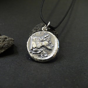 Sicily Coin pendant, Silver Ancient Greek Sicilian coin, Bull head coin pendant, Taurus coin, Rare Greek necklace, Coinage Jewelry Gift