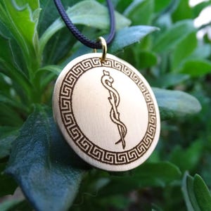 Rod Of Asclepius Brass Pendant Necklace, Hand Sketched charm, Staff of Asclepius, Medical First Responder Jewelry Gift for men, Nurse gift
