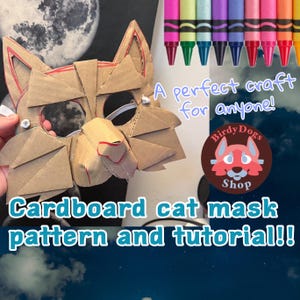 Patrón y guía para máscara de gato de cartón Therian/Furry. / Birdydogshop
