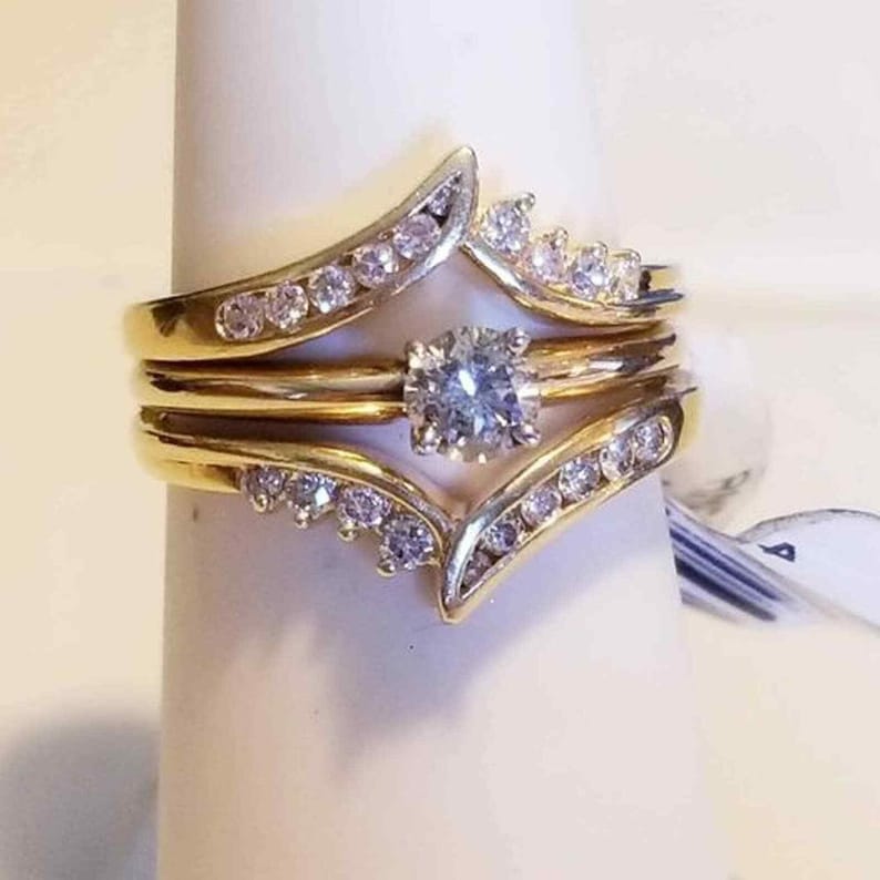 Diamond Simulant Ring Enhancer Set, 14k Yellow Gold Finish, Sterling ...