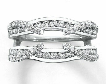 Enhancer Ring Set, 1.81 Carat Round Cut Diamond 14k White Gold Finish Enhancer Wrap Guard Wedding Ring 925 Sterling Silver, Engagement Ring