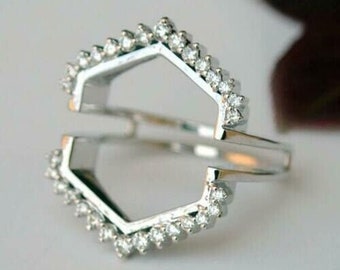 Enhancer Guard, Blanco Chapado en Oro 0.30Ct Redondo Talla Diamante Enhancer Wrap Guard Ring Plata, Banda de Aniversario, Idea de Regalo del Día de las Madres