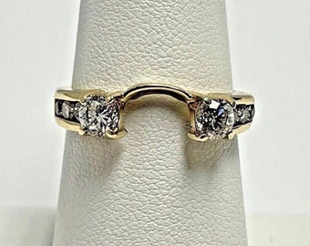 Protector de anillo de compromiso con diamante simulado de 1 ct, chapado en oro amarillo de 14 k, plata de ley 925