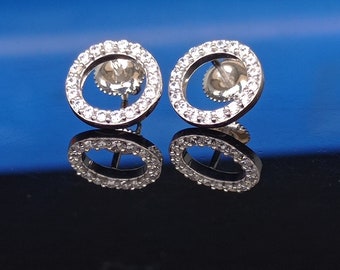 925 Sterling Silver 14K White Gold Finish Gifting Earrings 1.00Ct Round Cut Diamond Open Halo Studs Screw Back Earring Party Wear Earring