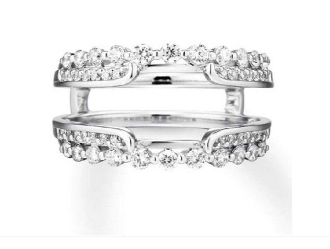 Enhancer Rings, 14k White Gold Finish, Round Diamond Ring Guard Wrap ...
