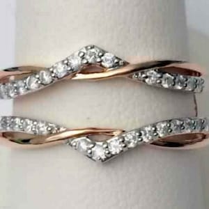 Two Tone Diamond Enhancer Wedding Band, 925 Silver, 14k Yellow Gold FN