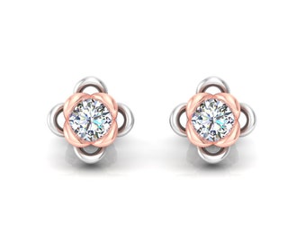 1.70t Round Cut VVS1 Diamond Women's Solitaire Stud earring 14K Two Tone White /Rose Gold Over Flower Stud Earring Screw Back