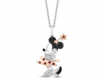 Mickey Mouse Pendant, 0.50 ct Treasures Minnie Mouse Simulated Garnet Necklace 14K White Gold Plated, 925 Sterling Silver, Charm Pendant