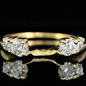 14K Yellow Gold Finish, Round Diamond Jacket Wedding Band Enhancer Ring Guard, Enhancer Ring Band, 925 Sterling Silver