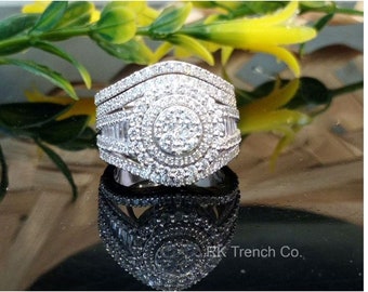 Round Cut 2.00Ct Diamond Double Halo Anniversary Ring, 14K Two Tone Gold Finish