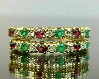 Wedding Bands, 1.50Ct Round Cut Diamond Emerald Ruby Engagement Ring 14K Yellow Gold Finish, Enhancer Sets, Mothers Day Gift Idea