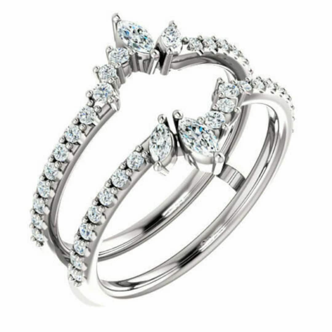 Enhancer Ring Set, 1ct Marquise Cut Diamond 14K White Gold Over LEAF