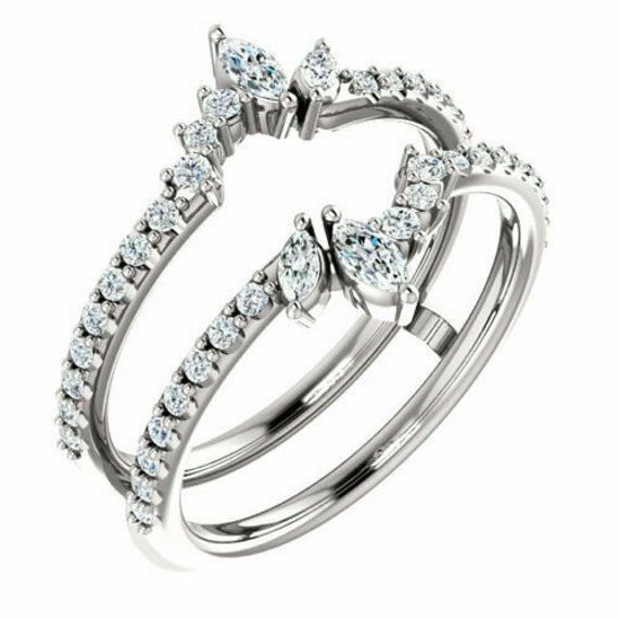 Enhancer Ring Set 1ct Marquise Cut Diamond 14K White Gold Etsy